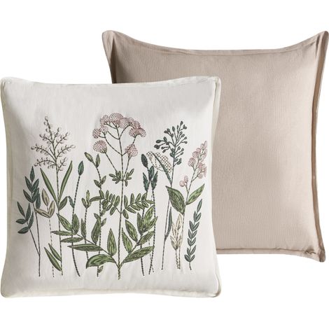 Conjunto de 2 cojines decorativos de algodón con motivo floral 45 x 45 cm blanco/beige Ferna