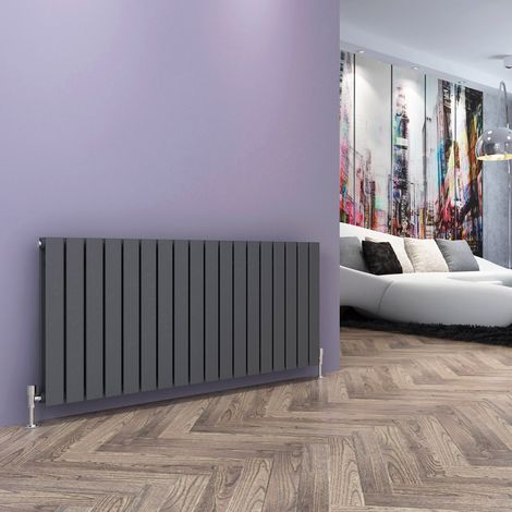 ELEGANT 600x1368mm Designer Horizontal Radiator Double Flat Panel Anthracite Column Central Heating with Chrome Thermostatic Radiator Valves (1/5)