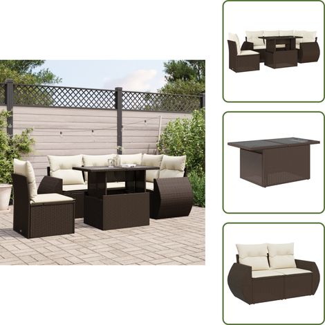 The Living Store 6-tlg. Garten-Sofagarnitur mit Kissen Braun Poly Rattan - Gartentisch (1/5)