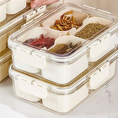 Neue tragbare Aufbewahrungsbox für lebensmittelechte Gewürze mit Fächern, um die Gewürze frisch zu halten und eine Kreuzkontamination der Aromen zu verhindern. (1/5)