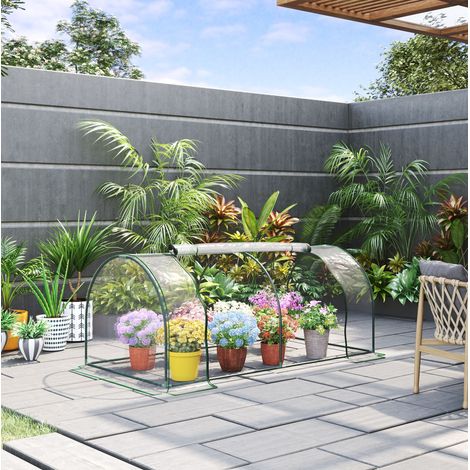 Invernadero de jardín 200 x 100 x 80 cm con puerta, estructura de acero y film plástico verde HAVRYA (1/5)