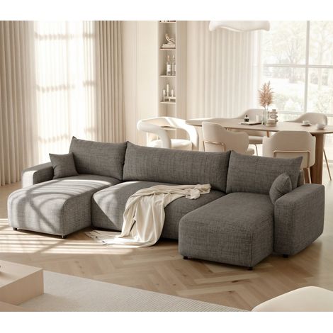 Wohnlandschaft mit Schlaffunktion Schlafsofa LUNA in Stoff Baltimore Mausgrau