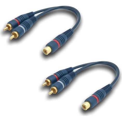 Câble Cinch Répartiteur Audio Adaptateur Câble Y RCA, 15CM Câble RCA vers JACK 1 Femelle à 2 Mâle RCA Câble pour Caisson Basses, Phono, AV, Audio, Subwoofer Voiture(RCA Y Câble, 2Pack, Bleu) (1/5)