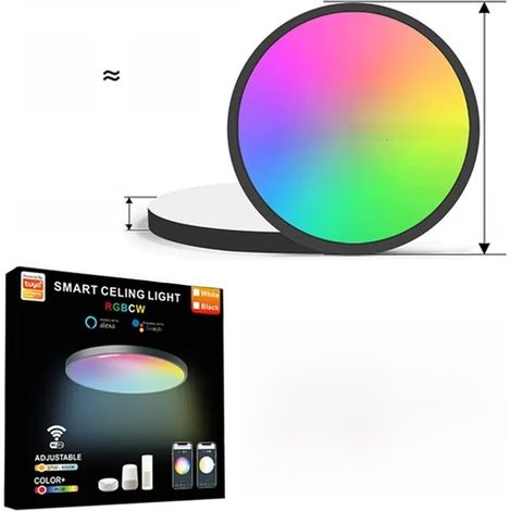 Plafonnier intelligent (noir) 24 W 220 V, contrôle via application, compatible avec Alexa et Google Home (1/5)