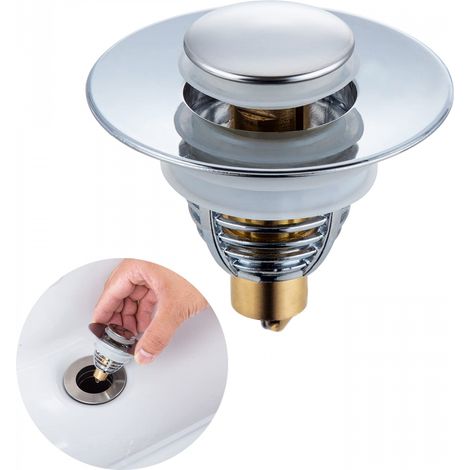 Bouchon lavabo INOX bonde de Anti-Odeur Universel Pop up avec Joints Flitre de Vidange avec Tamis Anti-colmatage 34-38mm 38mm 34 2 Silicone (1/5)