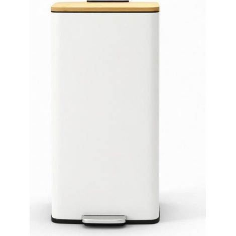 MODENUIT Cubo de basura de cocina 20L con pedal, tapa de bambú, cierre suave, blanco (1/5)