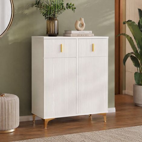 Buffet 83x35x101 cm en panneaux de bois blanc, avec rangement pour salon FloraGrace (1/5)