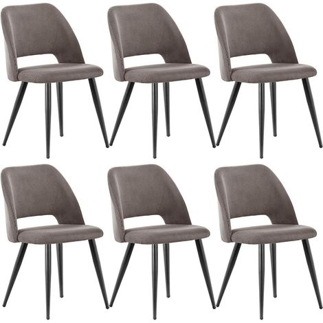 6er Set Esszimmerstühle Cordstoff Braun, Polsterstühle mit Metallbeinen (1/5)