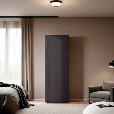 TUHOME Armario alto de 2 puertas World, 4 estantes, almacenamiento vertical, dormitorio, wengué (1/5)
