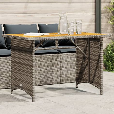 Gartentisch mit Holzplatte Grau 110x68x70 cm Poly Rattan
