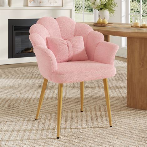 OKMYHOME Polstersessel in Rosa mit Blütenblatt-Rückenlehne, Schleifenkissen und goldenen Beinen (1/5)