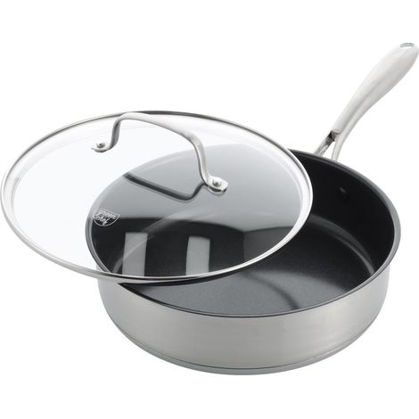 Poêle à sauter antiadhésive en céramique avec couvercle 24 cm / 2,91 L, revêtement céramique sans PFAS, acier inox, induction, lave-vaisselle, four jusqu'à 200 °C (1/5)