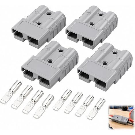 Juego de 4 conectores compatibles con Anderson, enchufe de batería rápido de 50 A y 600 V para Anderson con 8 terminales de cobre plateado, enchufe de conexión eléctrica de alta corriente para coche y (1/5)