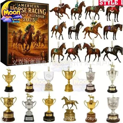 New American Horse Racing Advent Calendar Blind Box Christmas Tree Decoration Plastic Ornament - American Horse Racing Advent Blind Box 3D B-type -