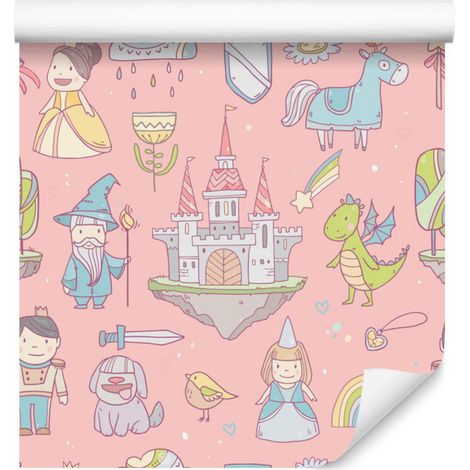 Papel pintado de princesas de cuento de hadas con arcoíris para salón y dormitorio, 50x1000 cm. (1/5)