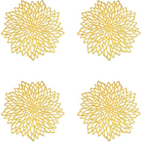 4pcs Set de Table Doré Rond évidé Résistants à La Chaleur Antidérapants Décoratifs Dessous de Table pour Mariage Hôtel (1/5)