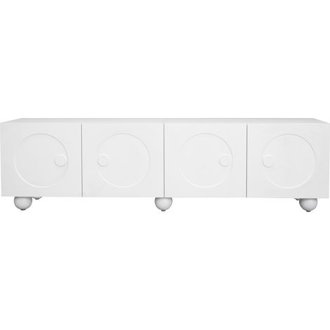 ELVMI Mobile TV con 4 Ante e Vani Chiusi, Rilievo 3D, per Soggiorno, in MDF e Pannello di Particelle, 180,5 × 38 × 50 cm, Bianco (1/4)
