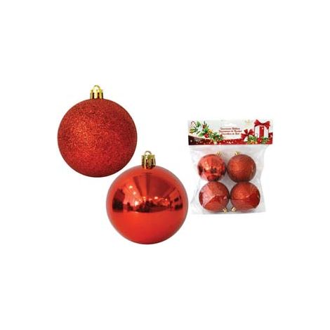 Sfere Lisce e Glitterate Rosso 60 mm in Confezione da 4 Pezzi
