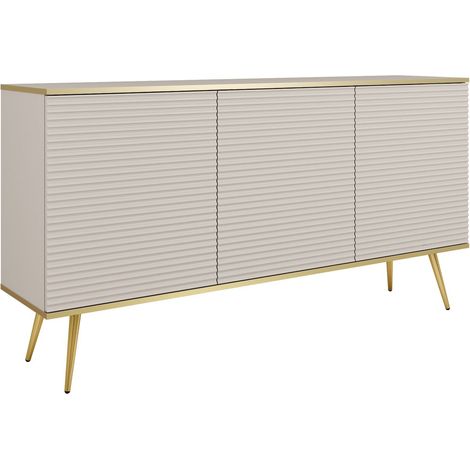 Buffet : Beige, pieds dorés, 160 x 85 x 39 cm, façades rainures (1/5)