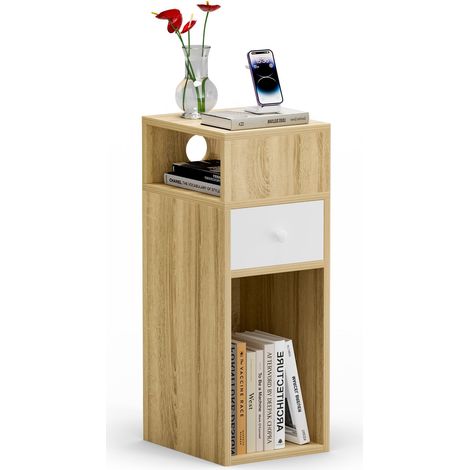 Table de Chevet Étroite 25x30x66cm Chevet de Lit avec 2 Compartiments Ouverts et 1 Tiroir Table de Nuit Moderne pour Chambre à Coucher et Salon Naturel (1/5)