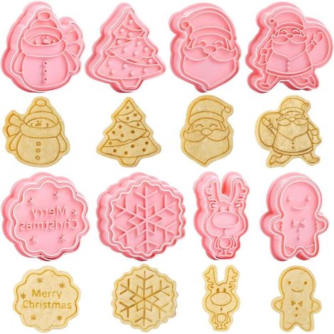 8 Pièces 3D Emporte Pièces Noël, Forme Biscuit Noël Emporte-pièces pour Décoration de Gâteau Fondant Biscuit Cookie Pâtisserie