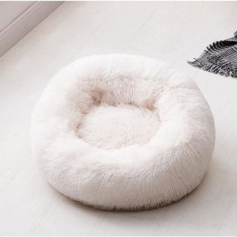 Rundes Plüsch-Hunde-/Katzenbett (Beige), Winter-Haustierbett, 50 cm, Beige (1/4)