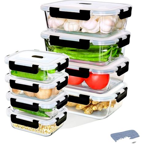 Recipientes para almacenar alimentos, diseño hermético, válvula de liberación de vapor, 4 x 1520 ml + 4 x 640 ml, L-a (1/2)