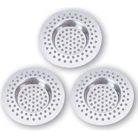 Colador de fregadero de acero inoxidable (juego de 3) - Recogedor de pelos de ducha de 7,5 x 7,5 cm, filtro de pelos de ducha de 90 orificios, rejilla para fregadero, accesorio de cocina, baño, cocina (1/4)