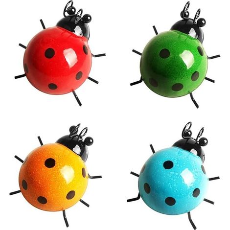 4-Piece Metal Ladybug Decor, Metal Ladybug Wall Decor, Ladybug Wall Art for Garden, Lawn, Home Decor, Outdoor Wall Sculptures MUMU (1/4)