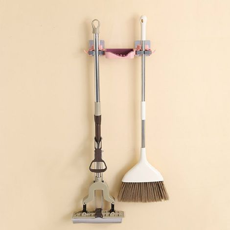Porte-savon 3 en 1 pour balai et serpillière, fixation murale, crochet, égouttoir, porte-savon, porte-balai et porte-cartes pour cuisine et toilettes, rose, taille unique (1/5)