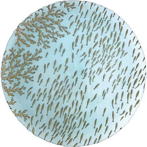 Assiette de présentation en verre bleu Mer pour décoration de table et repas 33 x 33 x 3 cm - PANGIVO (1/4)