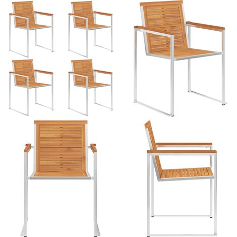 Chaises de jardin lot de 4 Bois d'acacia solide et inox - Chaise de jardin en bois - Chaise de jardin en acacia (1/5)