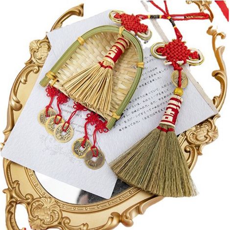 Balai, pelle et décoration, pendentif, ornement de l'année chinoise, nouveau pompon, décoration suspendue, mini balai porte-bonheur M3 (1/5)