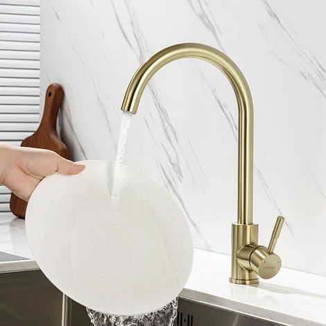 Lonheo Robinet Cuisine, Mitigeur Evier Flexible Rotatif à 360°, Mitigeur Cuisine Acier Inoxydable avec Aérateur Démontable, Doré Brossé (1/4)