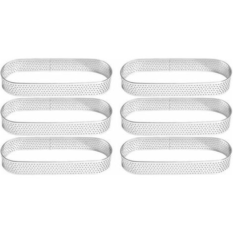 Lot de 6 cercles à tarte en acier inoxydable, comprenant un petit cercle à tarte et un cercle à pâtisserie perforé. Convient pour la confection de quiches, gâteaux et mousses (10 × 3 × 2 cm). (1/5)