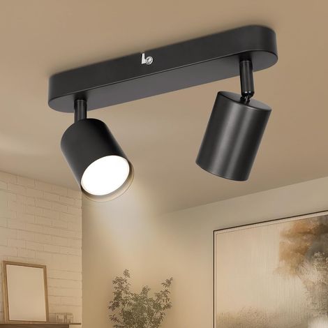 Plafonnier Spot Led Orientable Noir Mat, Plafonnier 2 Spots GU10 Éclairage de Plafond LED Pivotant et Orientable, Spot Interieur Plafond pour Cuisine, Chambre, Sans Ampoule (1/5)