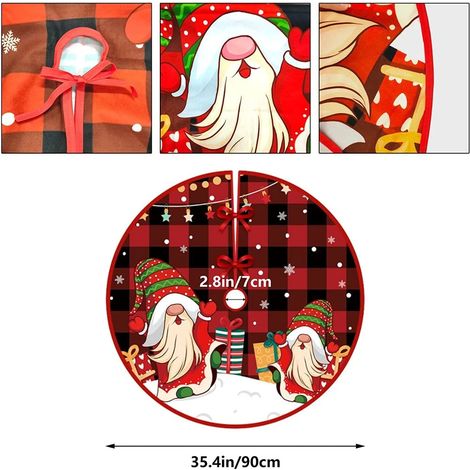 Tapis de sapin de Noël rond rouge, tapis de protection décoratif pour sapin de Noël, pommes de pin, décorations de Noël, tapis pour sapin (1/5)