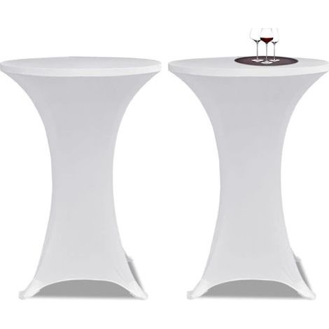 Pair Lot de 2 nappes rondes à coins carrés en élasthanne extensible blanc 80 x 110 cm pour cocktail, mariage, anniversaire, banquet