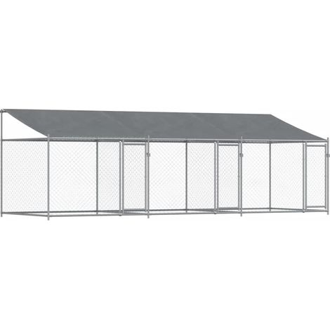 Gabbia per cani con tetto e porte 6 x 2 x 2 m in acciaio zincato grigio 020041635