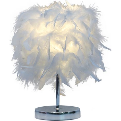 EASYCOMFORT Luminaire Plume, Lampe de Chevet, Lampe de Table Moderne, Commutateur de Bouton, Support de E27, Décoration de Maison Chambre, Blanc (1/3)
