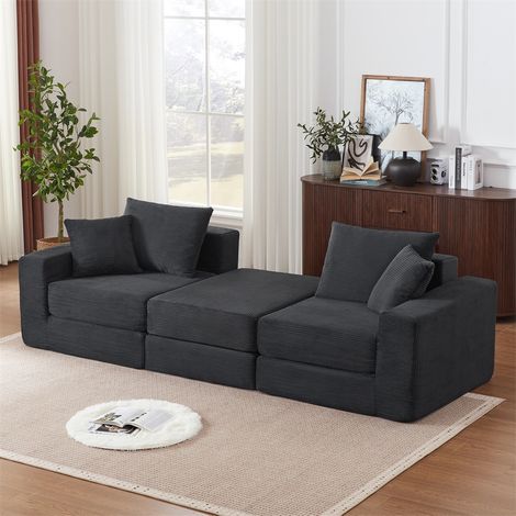 Canapé Modulable Convertible Loveeat Cloud - 259.5x96x80 cm - Sans Structure Rigide Base Antidérapante Confortable - Gris Foncé (1/5)