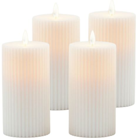 Set 4 candele LED Relaxdays, HxD: 17,5 x 8 cm, fiamma tremolante, scanalature, plastica, candele senza fiamma, bianche