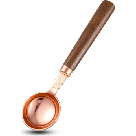 Kaffeemesslöffel, 2 Stück à 15 ml, 2 Esslöffel im Retro-Roségold-Design, Messlöffel mit Walnussholzgriff und Edelstahl für gemahlenen Kaffee, Kaffeebohnen, Tee und Matcha