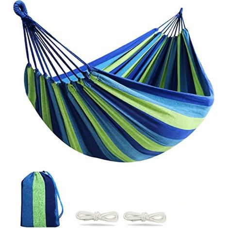 Hamac, hamac de camping avec sangles d'arbre, hamac de survie et voyage en tissu coton, hamac de voyage facile à ranger (1/4)