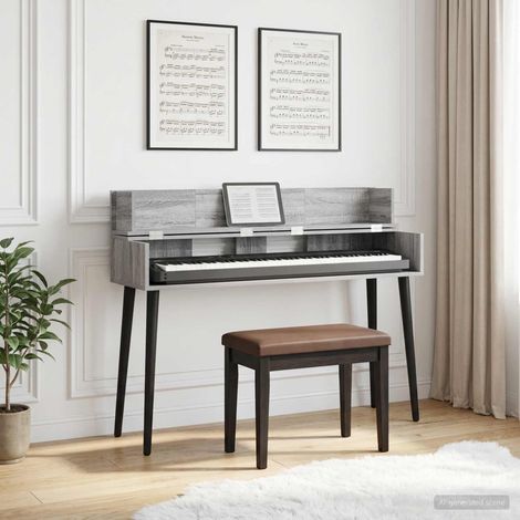 vidaXL Studio Desk Grey Sonoma 152 x 40 x 19.5 cm Engineered Wood (1/5)
