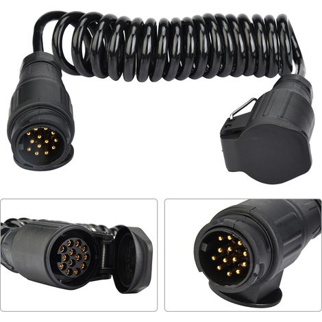 Connecteur de remorque 13 broches avec câble à ressort, adaptateur de câblage pour caravane et véhicule tracteur, prise mâle étanche, kit de raccordement électrique (1/5)