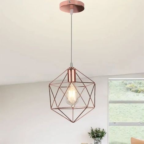 U-Do Lustre Suspension Cage en Fer Or Rose Lampe forme Diamant Lustre Plafonnier Ajustable design Vintage pour Chambre Couloir (1/4)