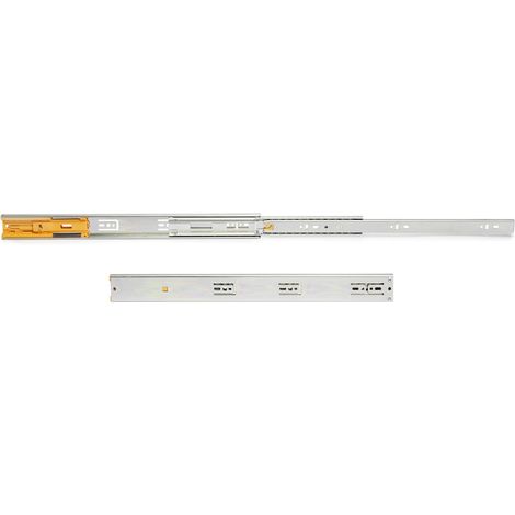 Emuca Set di guide a sfere per cassetti con estrazione totale e chiusura soft, altezza 45 mm, lunghezza 650 mm, Acciaio, Zincato bianco