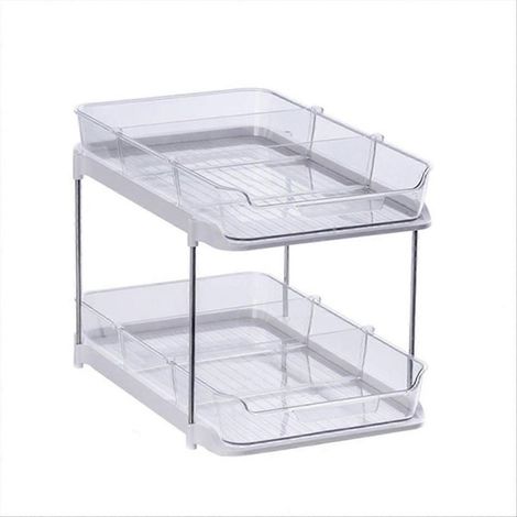 Organisateur Salle De Bain - 2 Niveaux - Acrylique Transparent - Tiroirs Coulissants - Pour Cuisine Placard Garde-Manger - 21x32x23 Cm (1/5)