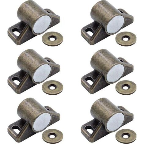 Lot de 6 loqueteaux de porte aimantés, fermeture magnétique (rond, bronze) (1/5)